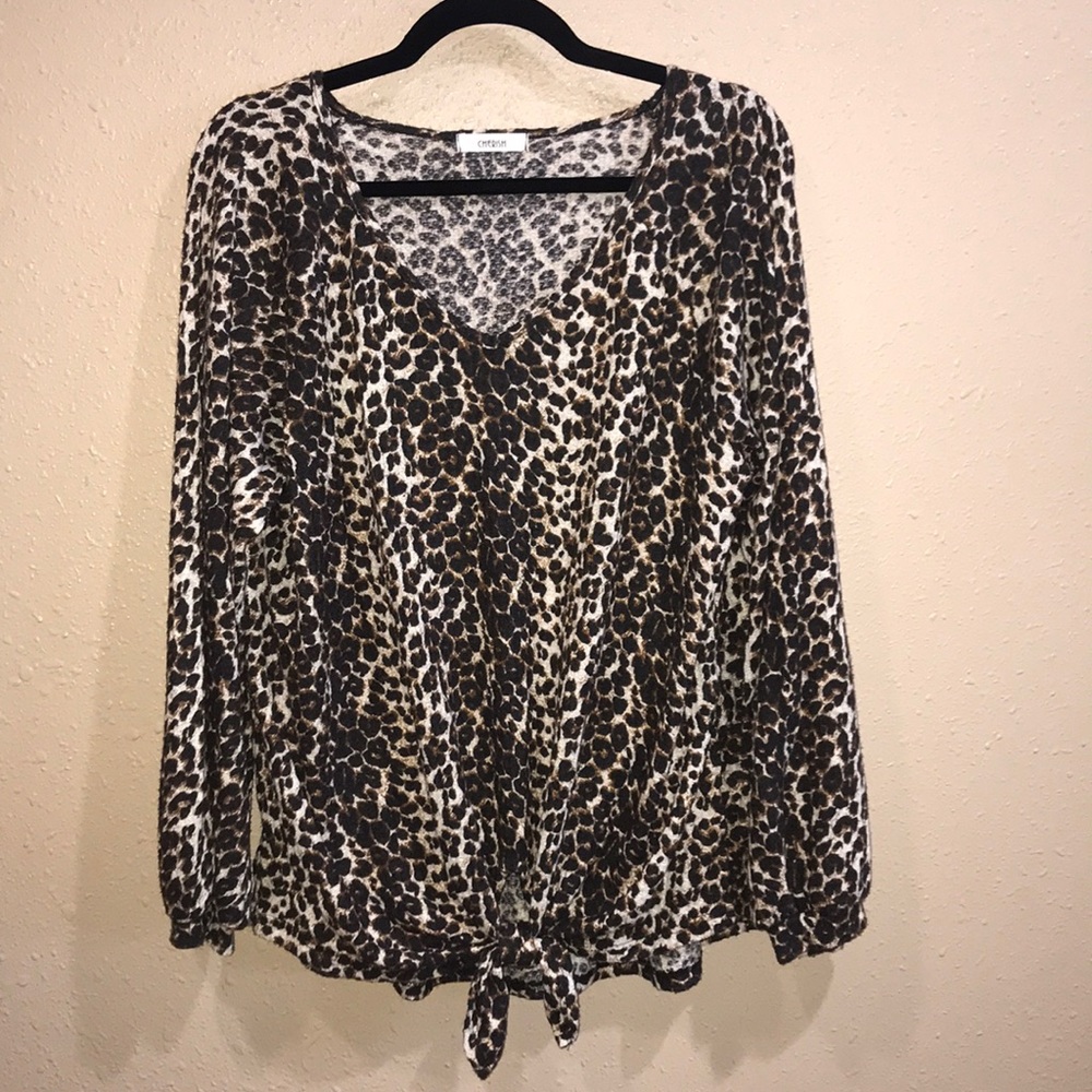 Cheetah tie-front top